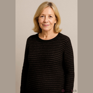 Dana Buchman velvety black sweater with silver metallic striped pattern XL